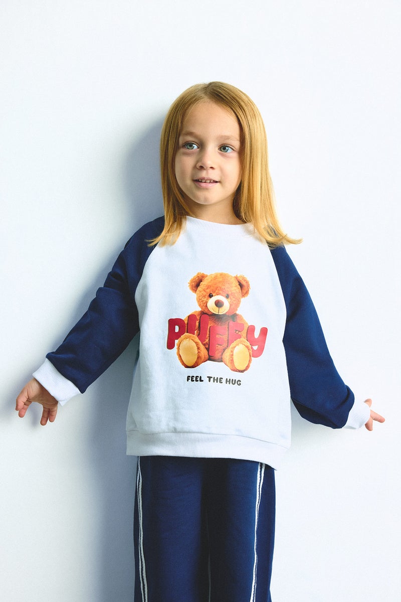 DeFacto Blue BabyGirl Baby Girl 100% Cotton Regular Fit Teddy Bear 2 Piece Set Casual - Image 3