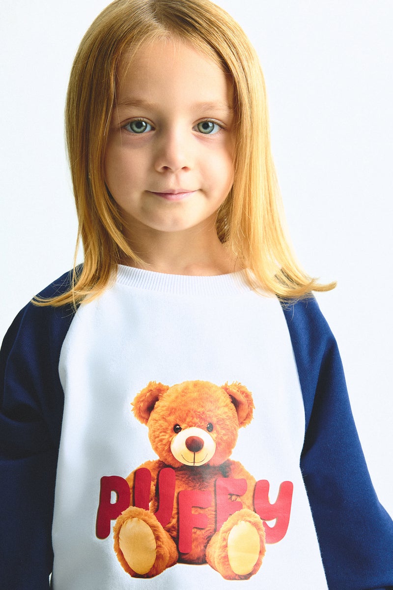 DeFacto Blue BabyGirl Baby Girl 100% Cotton Regular Fit Teddy Bear 2 Piece Set Casual - Image 4