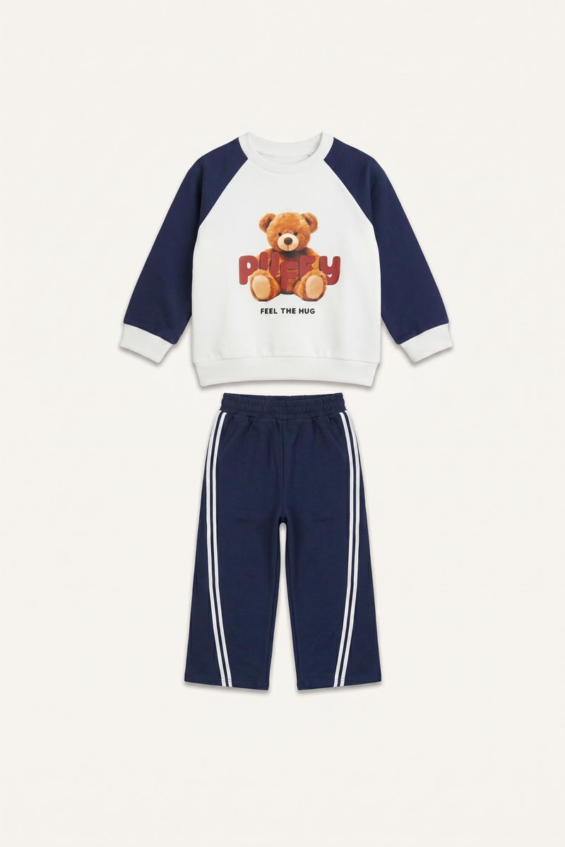 DeFacto Blue BabyGirl Baby Girl 100% Cotton Regular Fit Teddy Bear 2 Piece Set Casual - Image 5