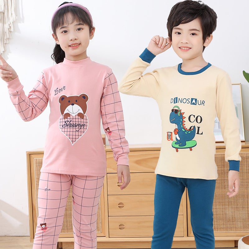 Children'S Children'S Wear Baby'S Mid-Collar Cotton Autumn Pants Children'S Inner Warm Base Shirt Low Collar Home Clothes - Image 5