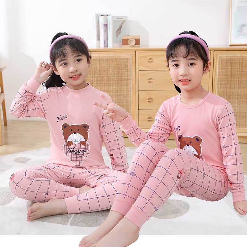 Children'S Children'S Wear Baby'S Mid-Collar Cotton Autumn Pants Children'S Inner Warm Base Shirt Low Collar Home Clothes - Image 2
