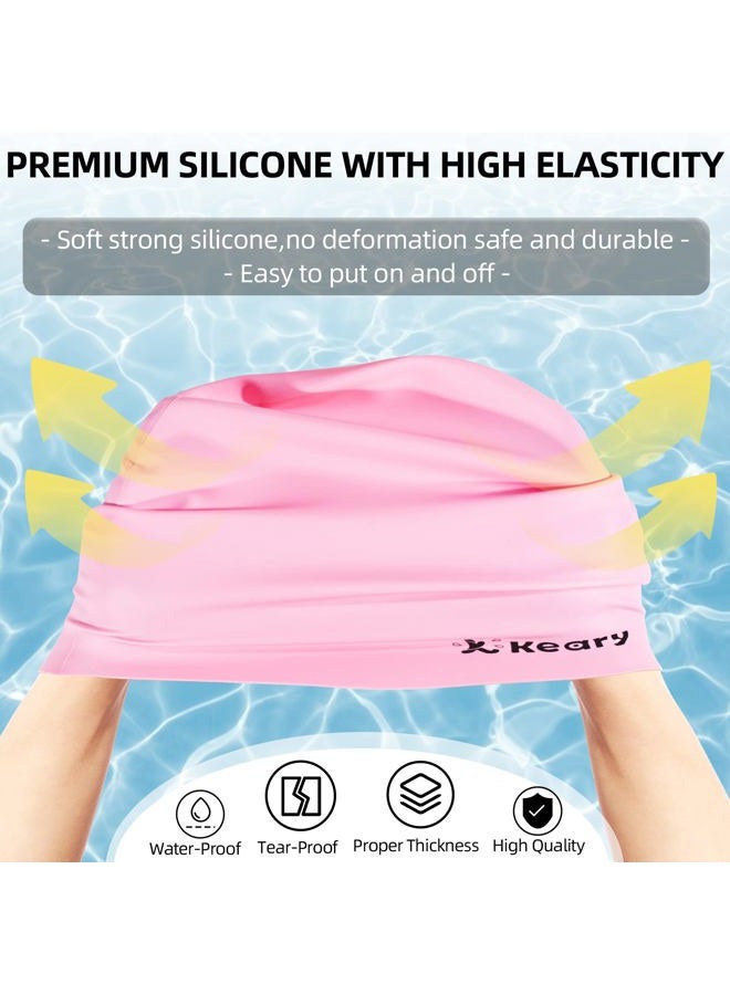 Keary Extra Large Swim Cap for Braids and Dreadlocks Afro Hair Extensions Weave Long Hair, Waterproof Silicone Cover Ear Bath Pool Shower Swimming Cap for Women Men Youth Kids Girl , Pink, One size - Image 4