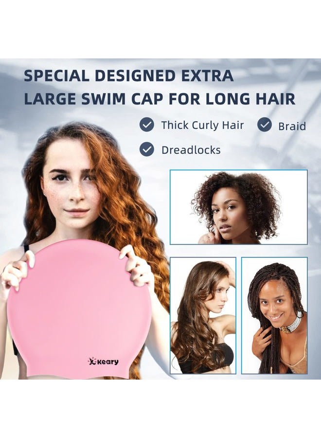 Keary Extra Large Swim Cap for Braids and Dreadlocks Afro Hair Extensions Weave Long Hair, Waterproof Silicone Cover Ear Bath Pool Shower Swimming Cap for Women Men Youth Kids Girl , Pink, One size - Image 3