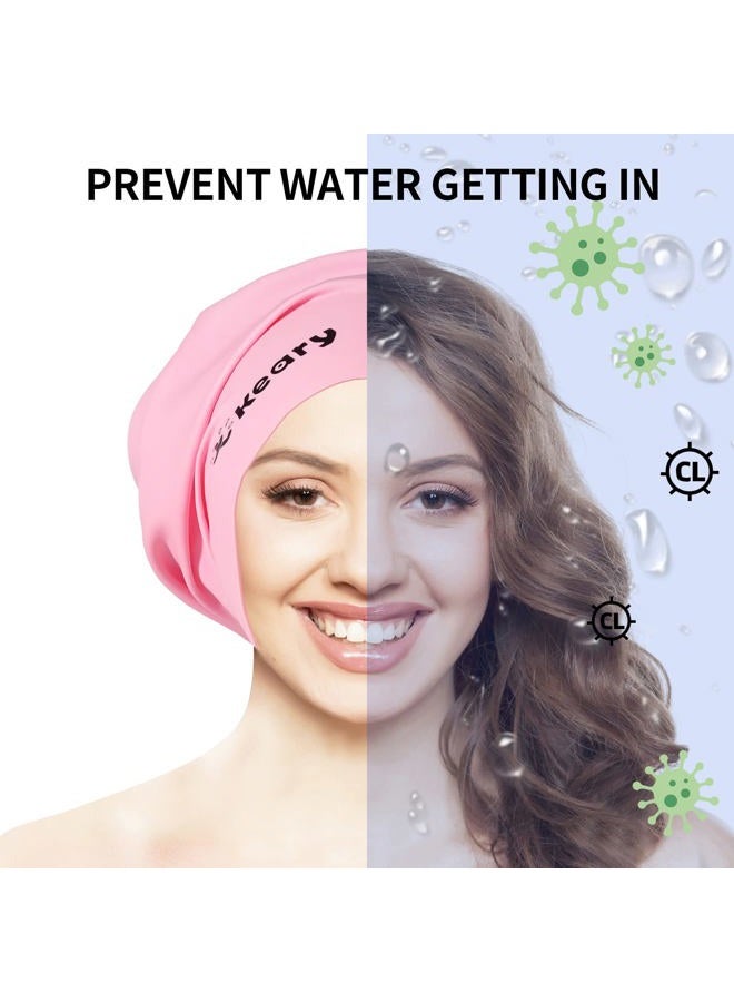 Keary Extra Large Swim Cap for Braids and Dreadlocks Afro Hair Extensions Weave Long Hair, Waterproof Silicone Cover Ear Bath Pool Shower Swimming Cap for Women Men Youth Kids Girl , Pink, One size - Image 2