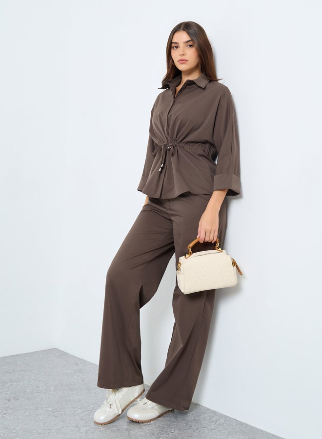 ستايلي طقم منسق من بنطال وبلوزة بأربطة - Image 1