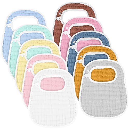 Loopeer 10 Pcs Muslin Baby Bibs Bandana Drool Bibs for Unisex Boys Girls Soft Cotton Drooling Adjustable with Easy Snaps for Drooling and Teething Baby Girl Boy Newborn InfantColorful - Image 1