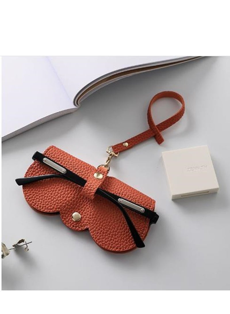 Golden Soft Leather Sunglasses Bag Eyeglass Case,Portable Slim Travel Sunglasses Pouch,Anti-Stress Sun Glasses Storage Bag with Lanyard,Glasses Protective Case,Spectacle Case(Orange) - Image 1