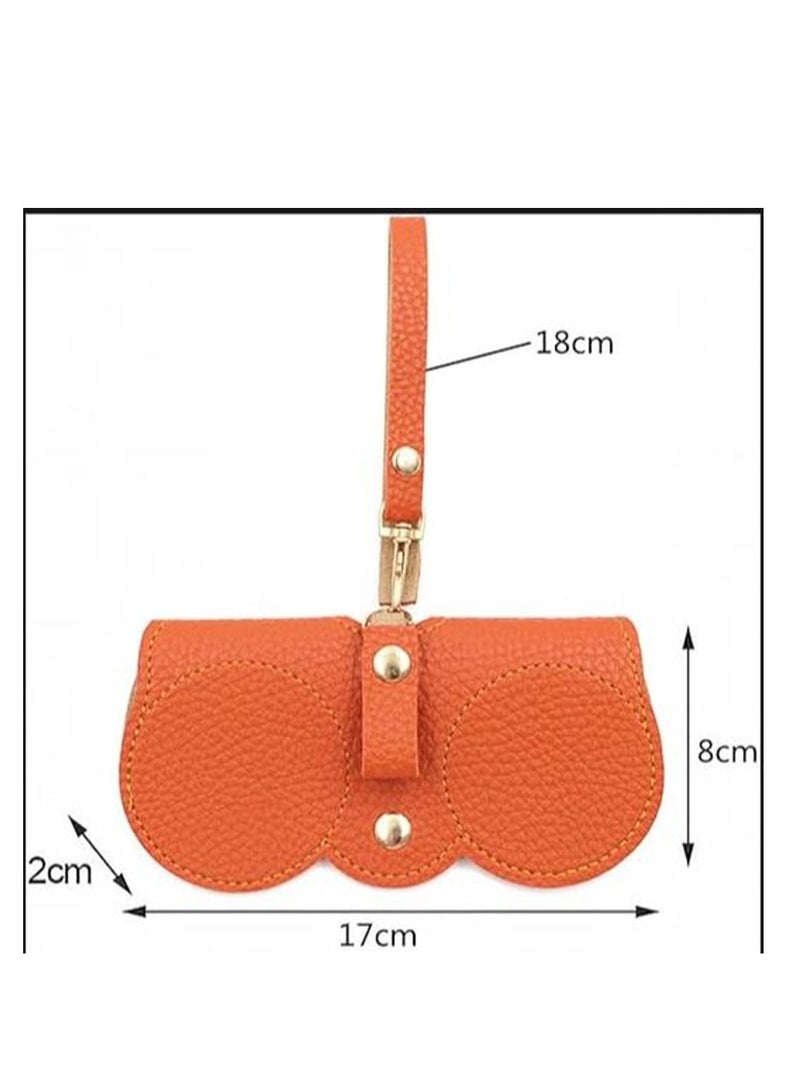Golden Soft Leather Sunglasses Bag Eyeglass Case,Portable Slim Travel Sunglasses Pouch,Anti-Stress Sun Glasses Storage Bag with Lanyard,Glasses Protective Case,Spectacle Case(Orange) - Image 2