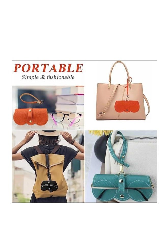 Golden Soft Leather Sunglasses Bag Eyeglass Case,Portable Slim Travel Sunglasses Pouch,Anti-Stress Sun Glasses Storage Bag with Lanyard,Glasses Protective Case,Spectacle Case(Orange) - Image 3
