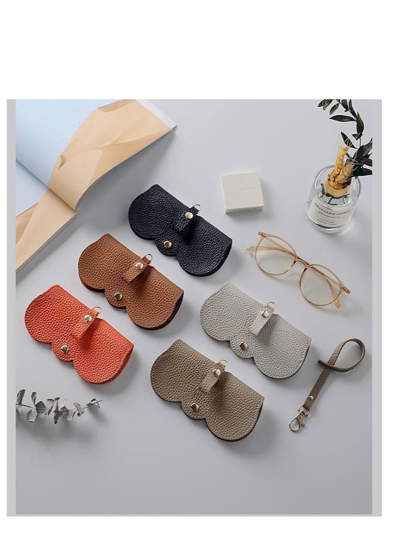 Golden Soft Leather Sunglasses Bag Eyeglass Case,Portable Slim Travel Sunglasses Pouch,Anti-Stress Sun Glasses Storage Bag with Lanyard,Glasses Protective Case,Spectacle Case(Orange) - Image 4