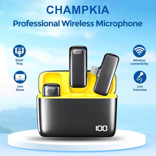 CHAMPKIA K6 2.4GHz Dual Wireless Microphone System | 30M Range Noise Cancellation Lavalier Mic for YouTube, Live Streaming, and Content Creation | Compatible with All Smartphones (Black) - Image 2
