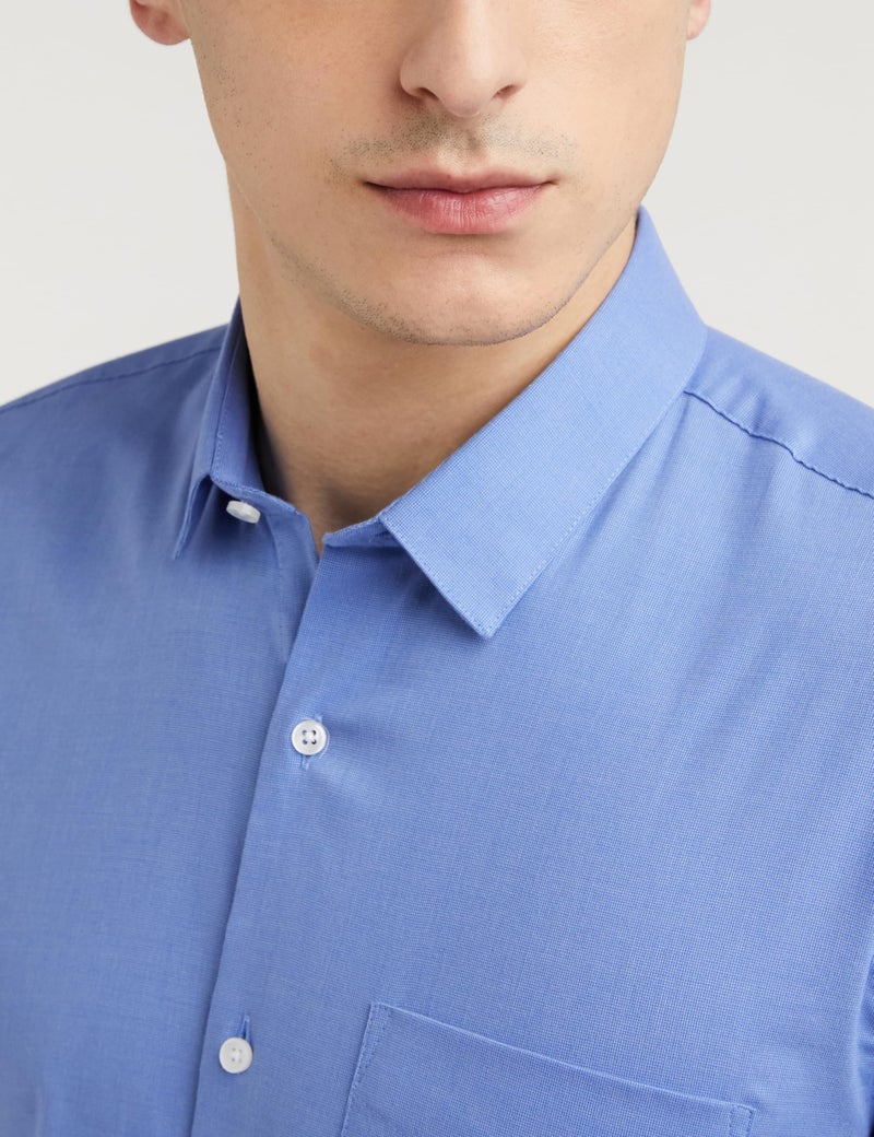 Peter England Men's Everday Regular Fit Solid Shirt | Cotton Rich | 5-Pin Pocketing Medium Blue - Image 3