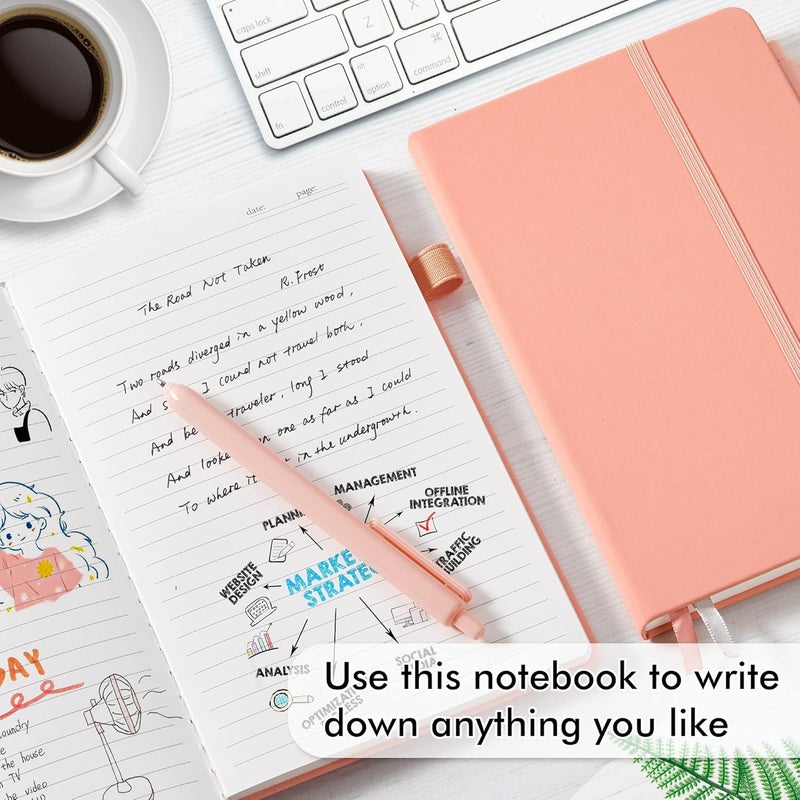 Feela 5 Pack Notebooks Journals Bulk, Hardcover Classic Ruled Lined Journals with Pen Holder for Women Girls School Business Supplies, with 5 Black Pens, 120 GSM, 5.1”x8.3”, A5, Light Coral - Image 4