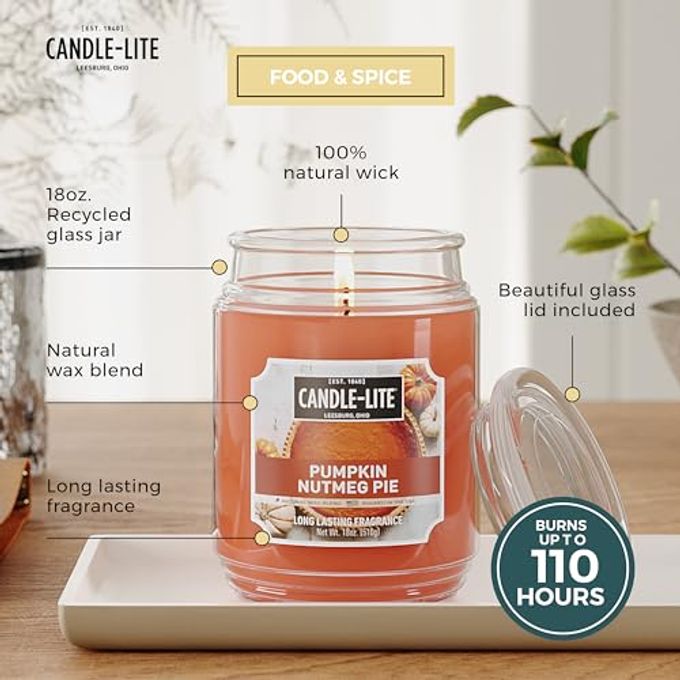 CANDLE-LITE Halloween Scented Candles, Pumpkin Nutmeg Pie, 18 oz Jar, Proudly Poured in The USA, Aromatherapy Candle, Single-Wick with 110 Hours of Burn Time, Perfect for Creating an Inviting Ambiance - Image 2