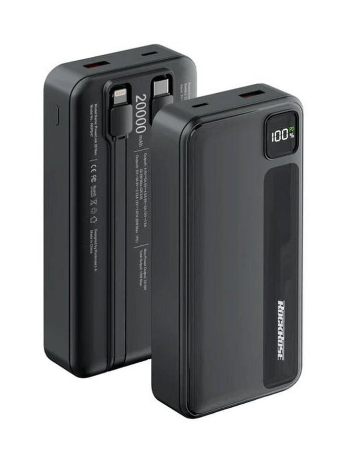 روكروز - باور بانك RAPIDE 20 Neo بسعة 20000mAh وتقنية PD-QC 3.0 بقوة 20W باللون الأسود - Image 1