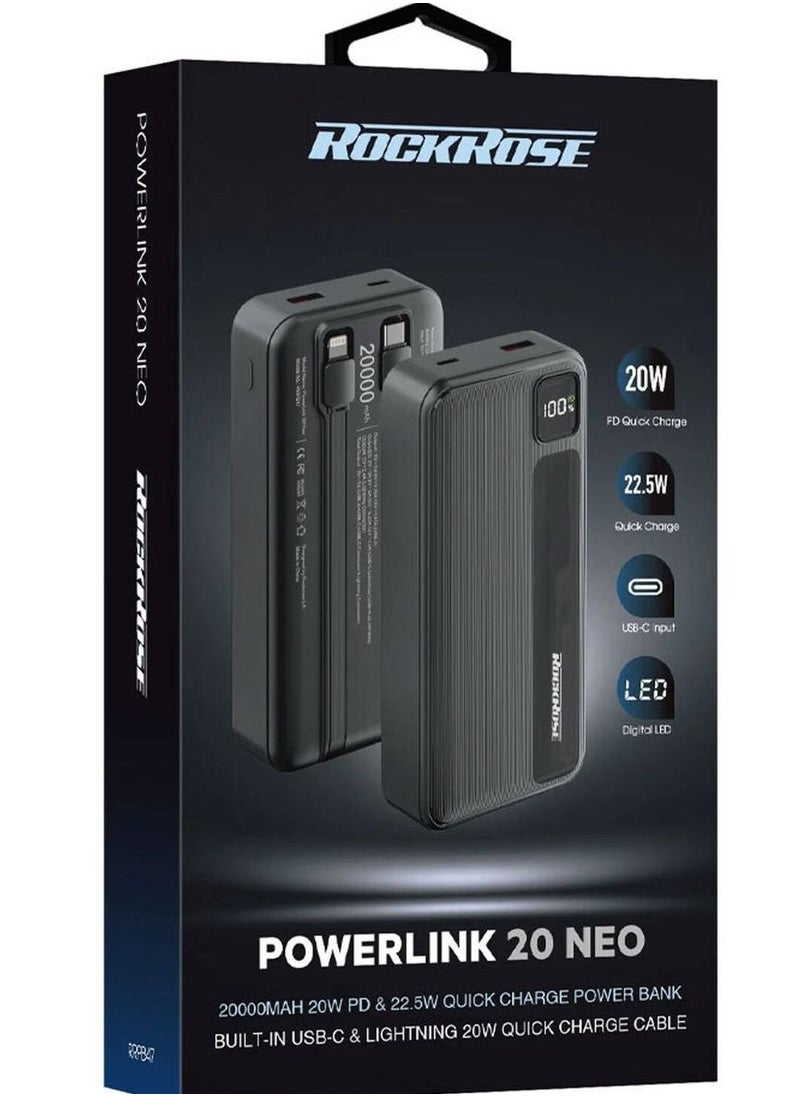 روكروز - باور بانك RAPIDE 20 Neo بسعة 20000mAh وتقنية PD-QC 3.0 بقوة 20W باللون الأسود - Image 1