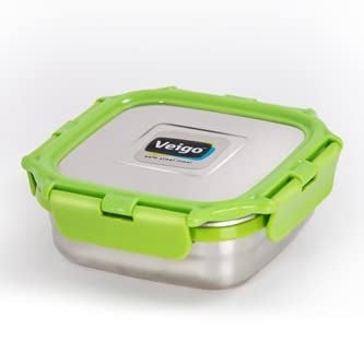 Veigo Veigo Original Stainless Steel Medium Snack Box (330 ml)| Airtight & Leakproof| Freezer & Dishwasher Safe| Snacks Box for School|Silicone Ring & Polymer Frame| Safe Lid Lock| Green  - Image 1
