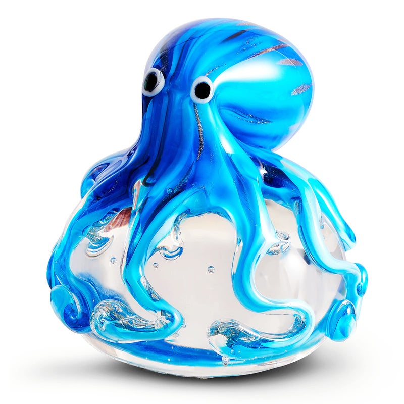 EUSTUMA Hand Blown Glass Octopus Figurine OrnamentSea Animal Ornament for Fish Tank AquariumSea Animals Collection for Birthday GiftGlass Office Paperweight for Desk