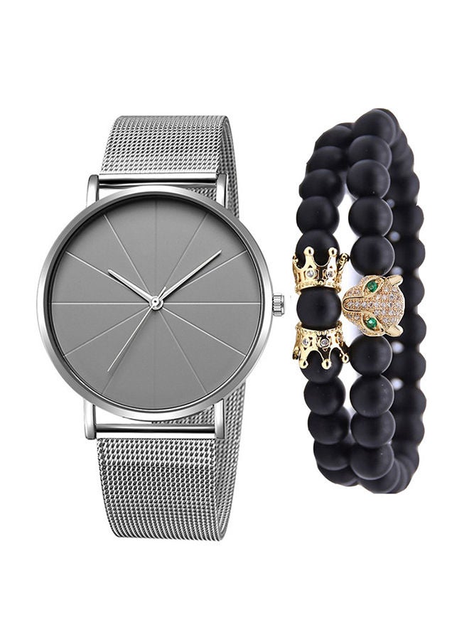 NIBEMINENT men Stainless Steel Pointer Display Analog Watch NNSB03706980 With Bracelet Set