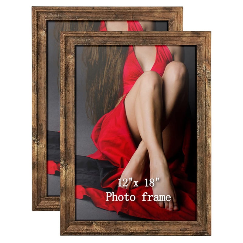 Calenzana Calenzana 12x18 Poster Picture Frames Rustic Distressed Photo Frame 12 x 18 Set Wall Hanging 2 Pack Brown 
