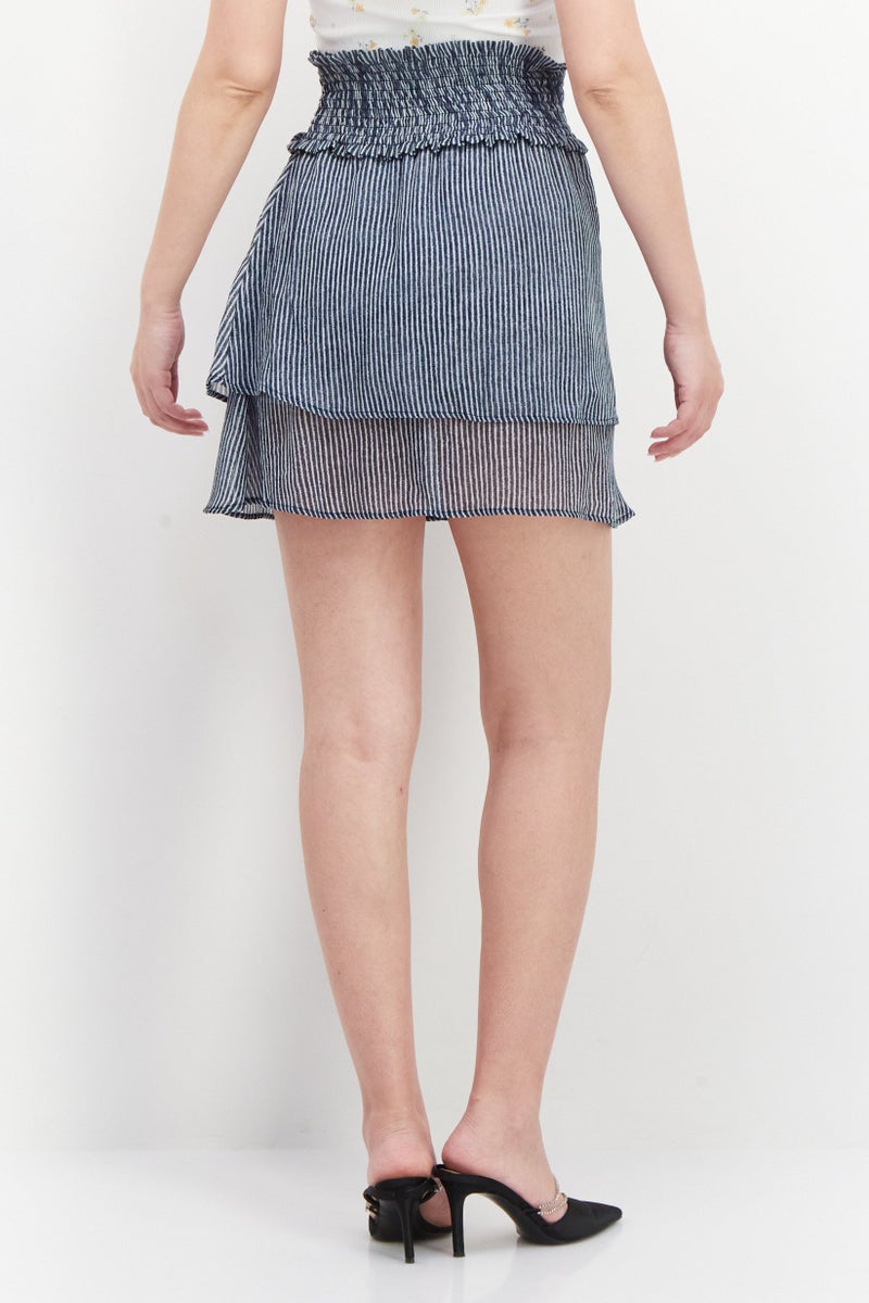 DKNY Women Stripes Mini Skirts, Navy Blue Combo - Image 3