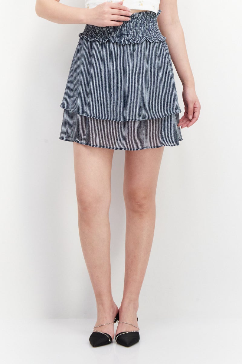 DKNY Women Stripes Mini Skirts, Navy Blue Combo - Image 1