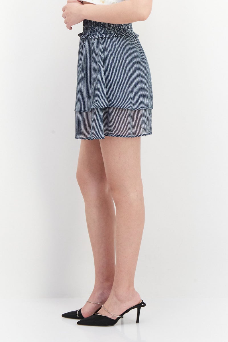 DKNY Women Stripes Mini Skirts, Navy Blue Combo - Image 2