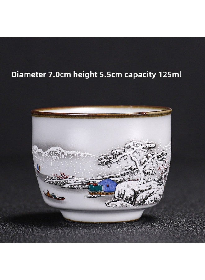 Ru Kiln Teacup Master Cup Individual Single Cup Open Piece Ice Flower Glaze Ceramic Tea Tasting Cup Kung Fu Tea Set Tea Bowl Gift Box-Color:Ru Kiln Moon White Cornucopia Cup-snow Scenery Collect And Purchase To Get A Tea Towel-Capacity:Other  - Image 1