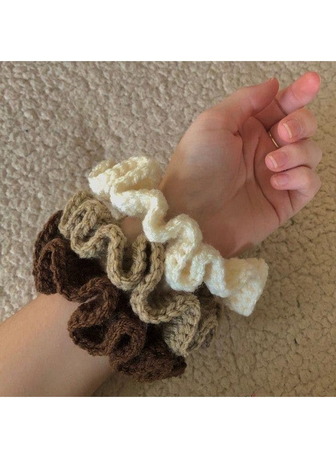 YONIMI Handmade knitted hair surunchies/crochet hair scrunchies for girls and women (coffee cream off white)