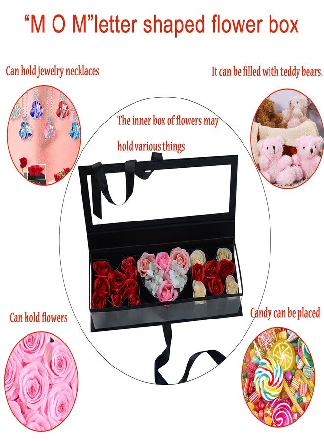 AebDerp Empty Mother's Day Flower Box: MOM Letters Shaped Fillable Cardboard Boxes with Ribbon and Lid for Mothers Birthday, Valentine's Day, Christmas, Roses Chocolate Jewelry Packaging, DIY Bouquet (Black) - Image 4
