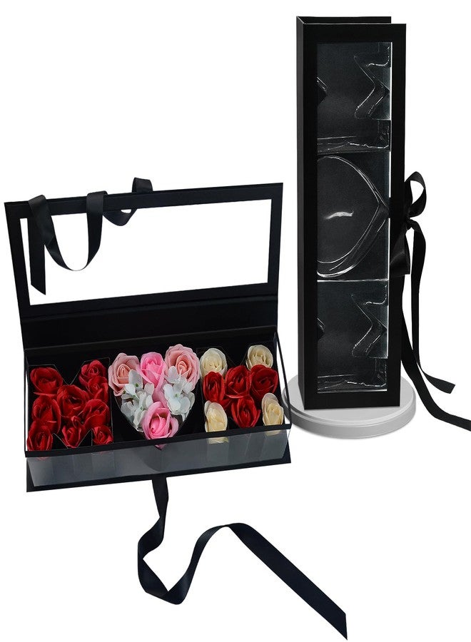 AebDerp Empty Mother's Day Flower Box: MOM Letters Shaped Fillable Cardboard Boxes with Ribbon and Lid for Mothers Birthday, Valentine's Day, Christmas, Roses Chocolate Jewelry Packaging, DIY Bouquet (Black) - Image 1