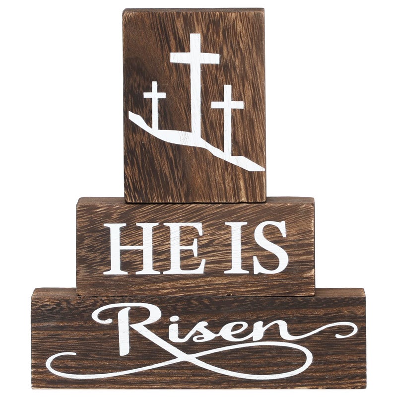 KORMMCO He Is Risen Easter Tiered Tray Decor, 3Pcs Christian Wooden Signs for Table Centerpiece, Religious Easter Decorations for Home Kitchen Farmhouse - Image 1