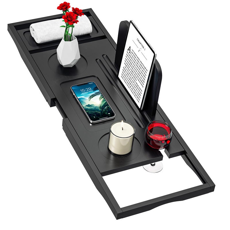 Banlilu Premium Bathtub Caddy Tray Bath Tray Bath Tub Tray Table for Bathtub Bath Caddy Tray for Bathtub Expandable Size Fits Most Bath Tubs