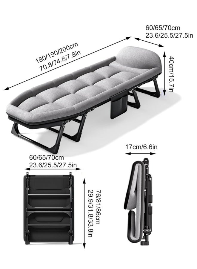 سرير قابل للطي مع مرتبة من إسفنج الذاكرة، سرير تخييم قابل للطي مع وسادة ووسادة، سرير داخلي خارجي متين، أسرّة ضيوف قابلة للطي محمولة (رمادي كبير مع وسادة) - Image 3