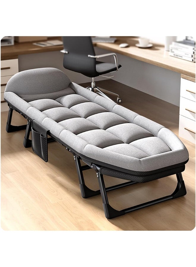 سرير قابل للطي مع مرتبة من إسفنج الذاكرة، سرير تخييم قابل للطي مع وسادة ووسادة، سرير داخلي خارجي متين، أسرّة ضيوف قابلة للطي محمولة (رمادي كبير مع وسادة) - Image 1