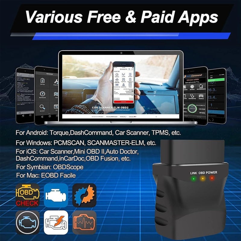 Excefore OBD2 Bluetooth 4.0 Diagnostic Scanner Code Reader for iPhone iOS Android iPad PC, Car Auto OBD II Diagnostic Scan Tool for Check Engine Lights, Stable & Fast - Image 4