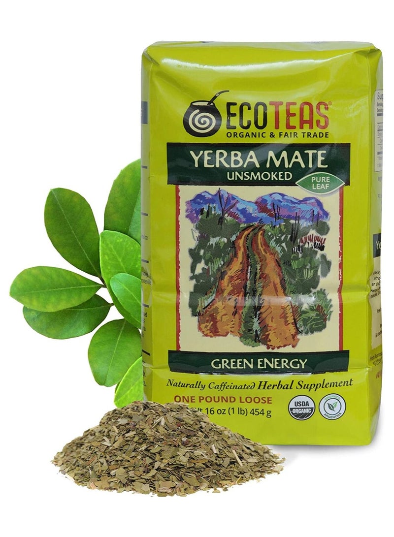ECOTEAS Yerba Mate Pure Leaf, Unsmoked, Green Energy, 16 oz - Image 1