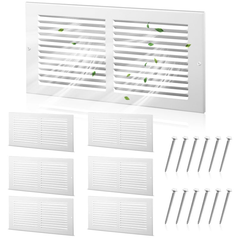 Pelopy 6 Pcs Steel Return Air Grilles Vent Covers White HVAC Vent Duct Cover Replacement Wall Register Air Return for Wall Sidewall and Ceiling Screws Included14 x 6 Inch