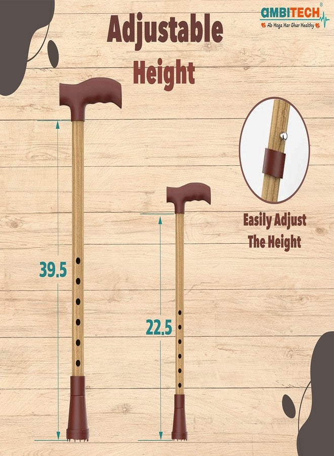 AmbiTech Premium MS Height Adjustable Single Walking Stick with| Wooden Finish |Made in India - Image 3