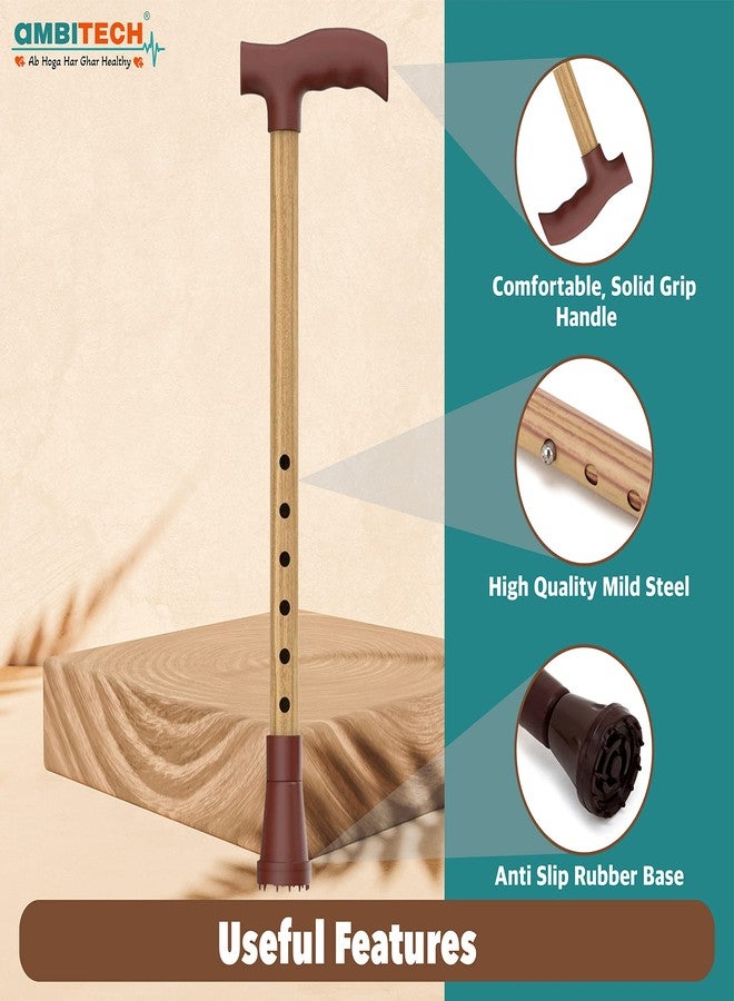 AmbiTech Premium MS Height Adjustable Single Walking Stick with| Wooden Finish |Made in India - Image 2