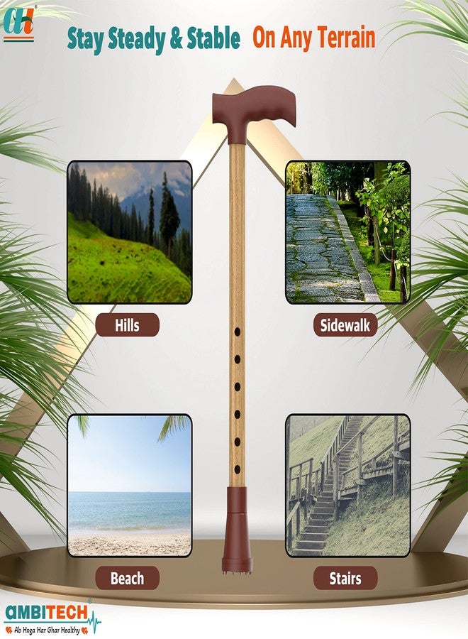 AmbiTech Premium MS Height Adjustable Single Walking Stick with| Wooden Finish |Made in India - Image 5