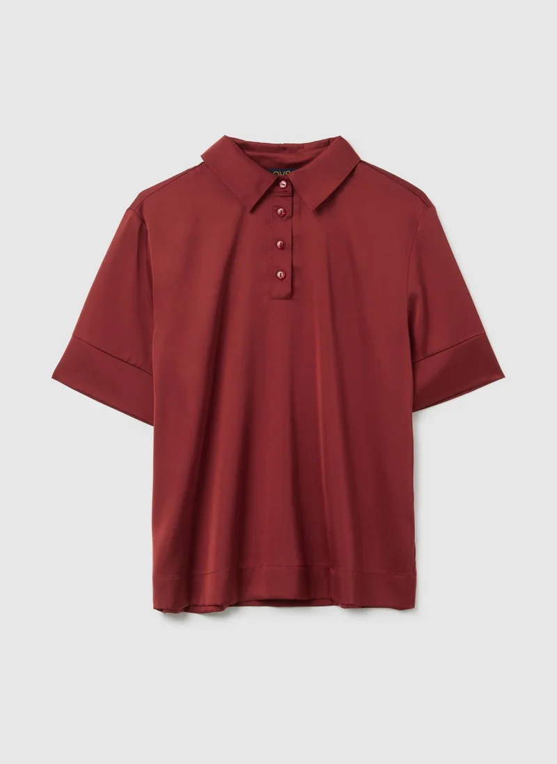 Ovs  RED SATIN REGULAR FIT SHIRT for Women | Best Price UAE
