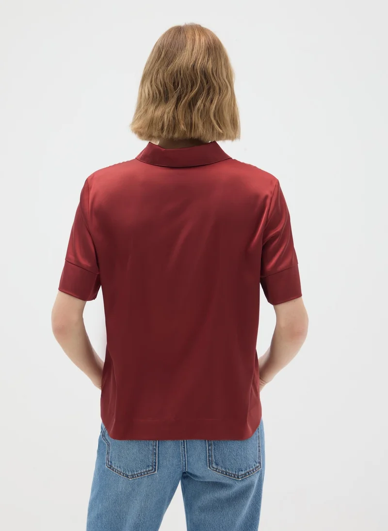 Ovs  RED SATIN REGULAR FIT SHIRT for Women | Best Price UAE