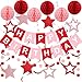 meowtastic Birthday Decorations Happy Birthday Banner with Honeycomb Balls Stars Hanging Swirl Streamers Circle Dots Garland Happy Birthday Party Decorations for Women Men Boys Girls Red - Image 3