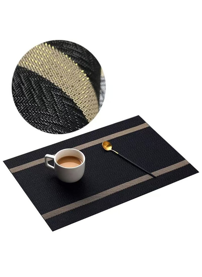 DELGREEN Black Placemats Set of 6 - Washable Easy Clean Vinyl Placemats - Heat Resistant PVC Place Mats - Table Mats for Dining Table  - Image 2