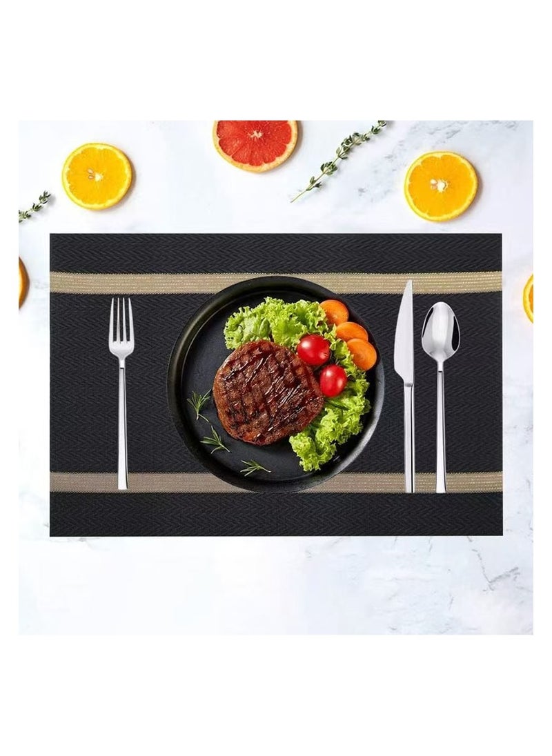DELGREEN Black Placemats Set of 6 - Washable Easy Clean Vinyl Placemats - Heat Resistant PVC Place Mats - Table Mats for Dining Table  - Image 4