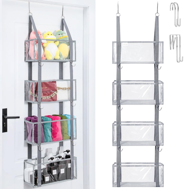 LUVHOMEE Over the Door Organizer, Back of Door Hanging Shelf Storage, Hanging Shelves Closet Organizer with 4 Large Clear Pockets, Dual-use Hanging or Wall Mount Diaper Toy Storage Bag for Nursery, Dorm - Image 1