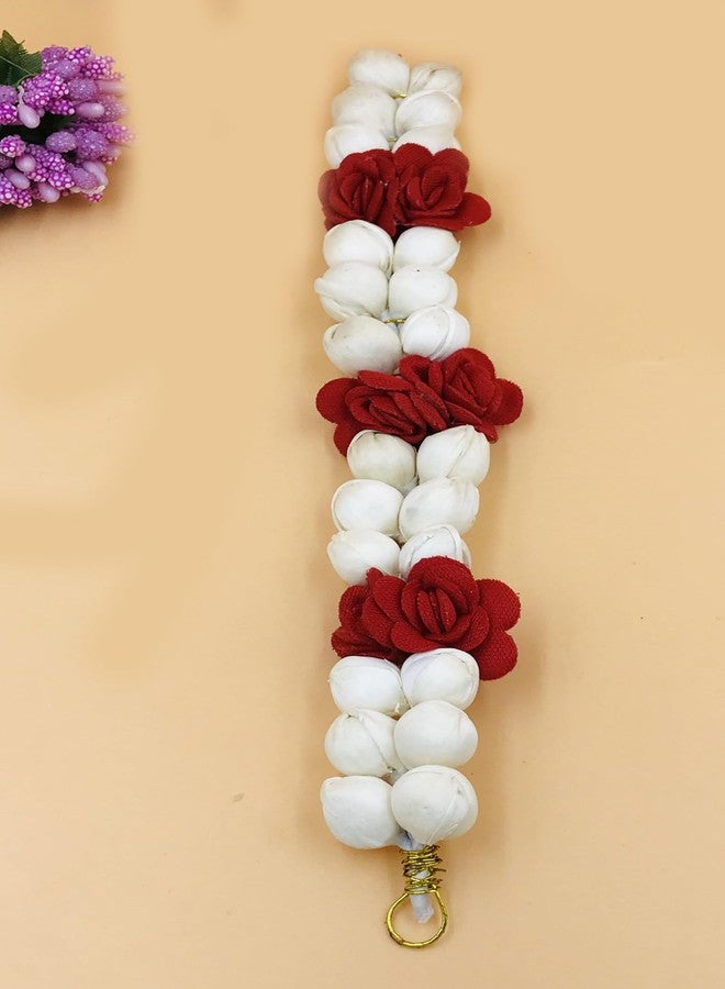 AROOMANArtificial Gajra Juda Bun Hair Accessories For Women And Girls Wedding Festival Use Hair Gajra For Gift Red & White Color - Image 4