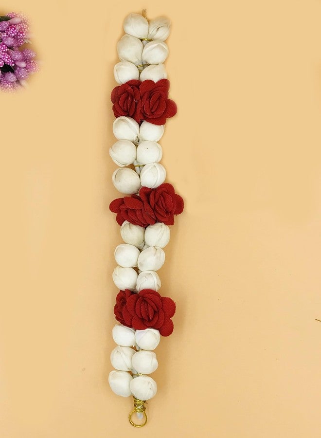AROOMANArtificial Gajra Juda Bun Hair Accessories For Women And Girls Wedding Festival Use Hair Gajra For Gift Red & White Color - Image 3