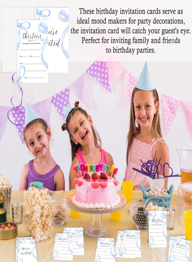 Cazhes Birthday Invitations Girl, 20 Double-Sided 13th Birthday Invites with Envelopes, Blue Bow Party Decorations Supplies Favors - B02 - Image 5